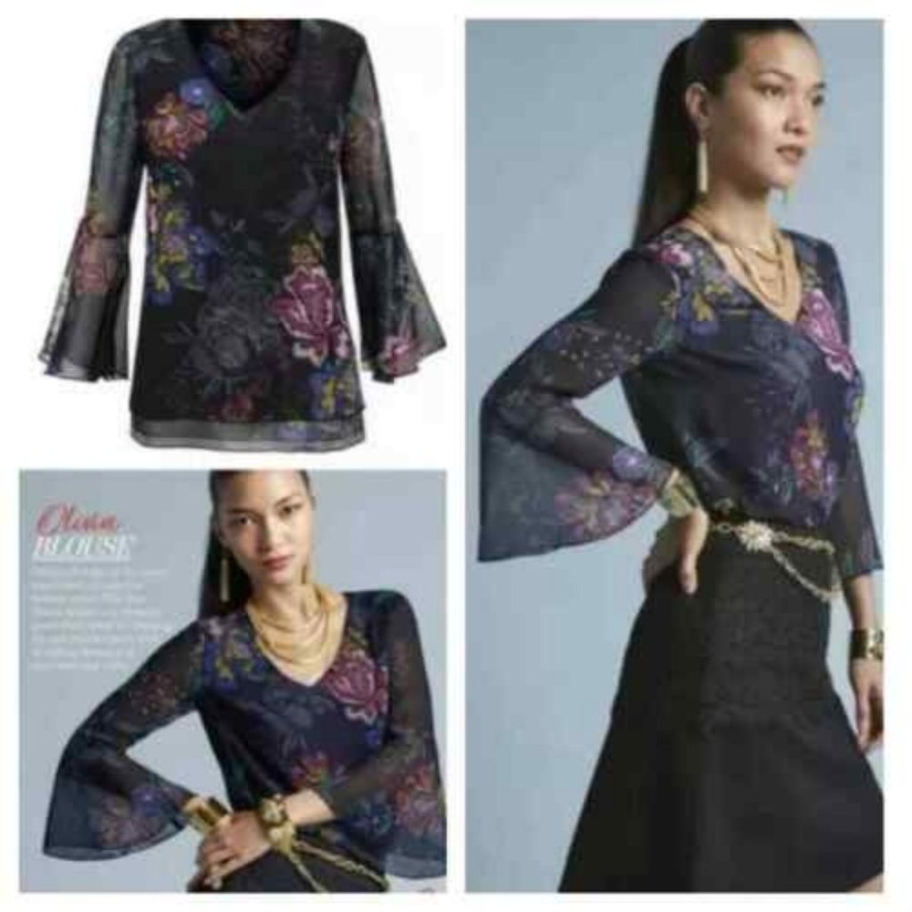 Cabi Olivia blouse, navy floral, size XS